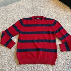 Cotton Red and Navy Horizontal Stripe Crewneck Sweater Size Medium Chunky Fit